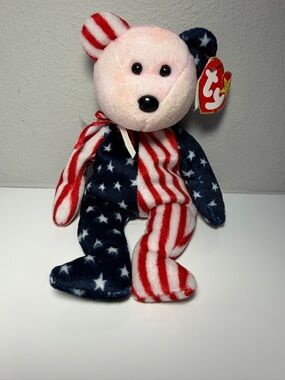 Rare Pink Face Spangle Patriotic Beanie Baby - Red White Blue